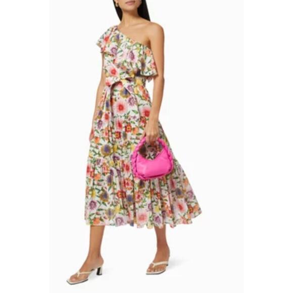 BORGO DE NOR Petra One Shoulder Ruffle Midi Linen Floral Dress Tuckernuck Small - Picture 15 of 15